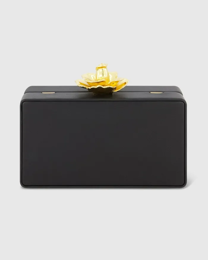 Gold Rose Mini Black Nappa Leather Box Clutch Black Clutches Mac Duggal Women