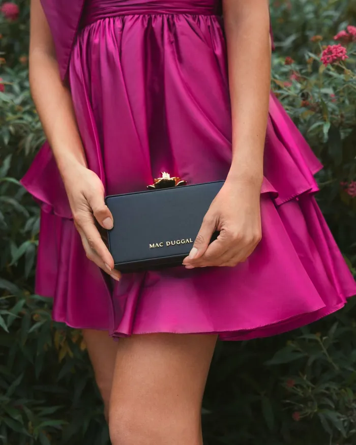 Gold Rose Mini Black Nappa Leather Box Clutch Black Clutches Mac Duggal Women