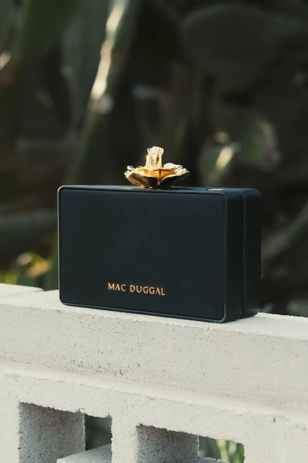 Gold Rose Mini Black Nappa Leather Box Clutch Black Clutches Mac Duggal Women