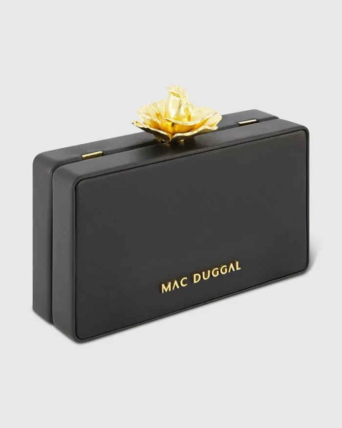 Gold Rose Mini Black Nappa Leather Box Clutch Black Clutches Mac Duggal Women