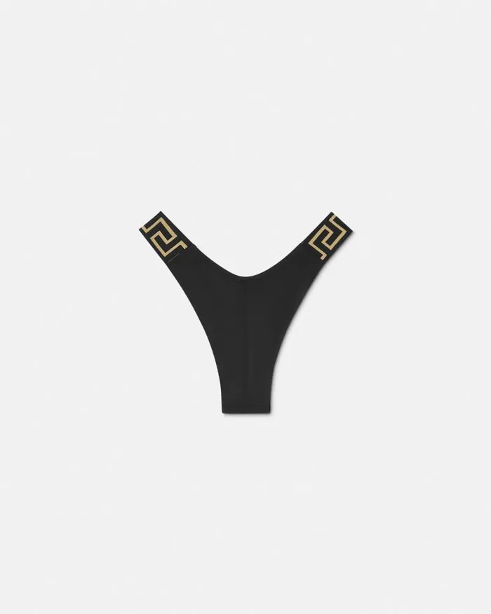 Greca Border Bikini Bottoms Black Women Versace Swimwear