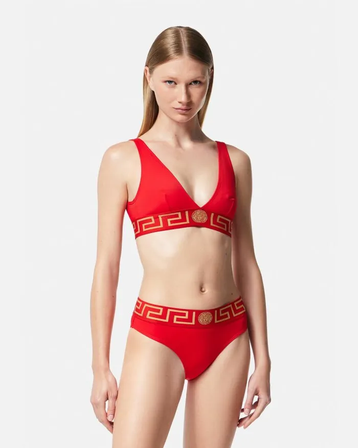 Greca Border Bikini Top Red Women Versace Swimwear