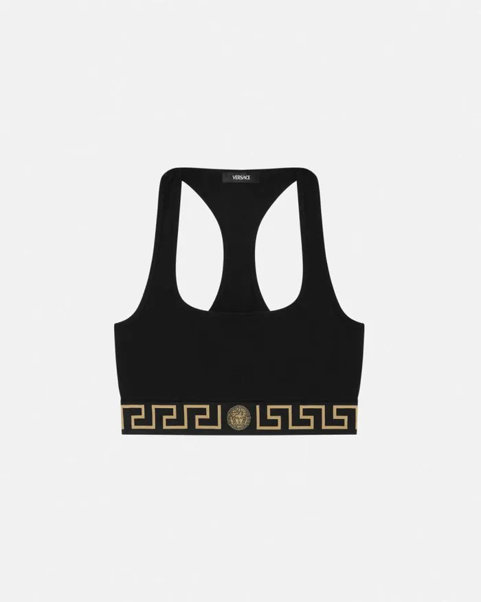 Greca Border Scoop Bralette Black Women Versace Bras and Briefs