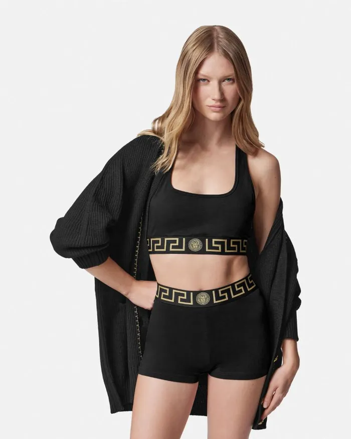 Greca Border Scoop Bralette Black Women Versace Bras and Briefs