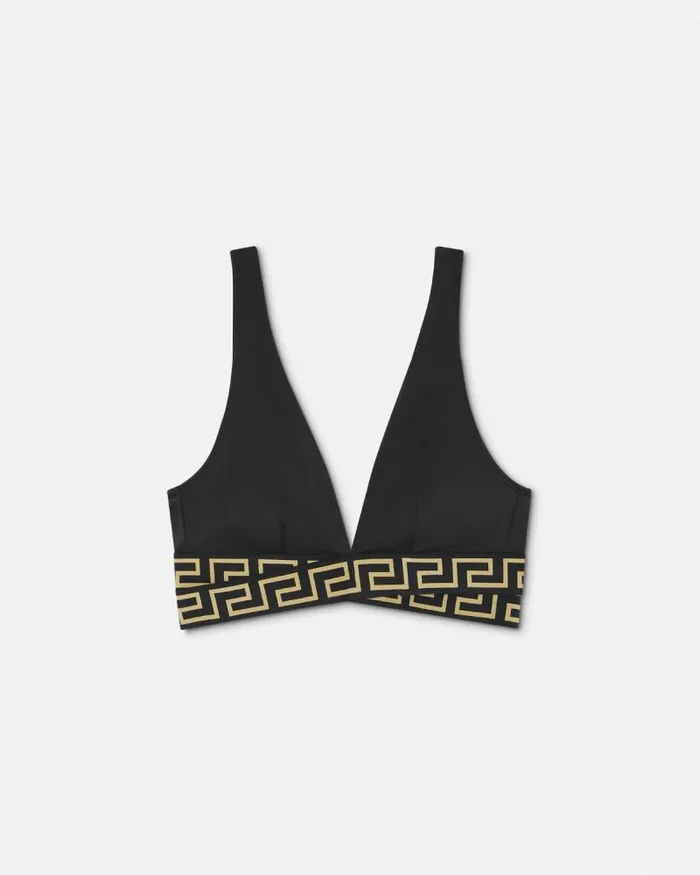 Greca Border Triangle Bikini Top Black Women Versace Swimwear