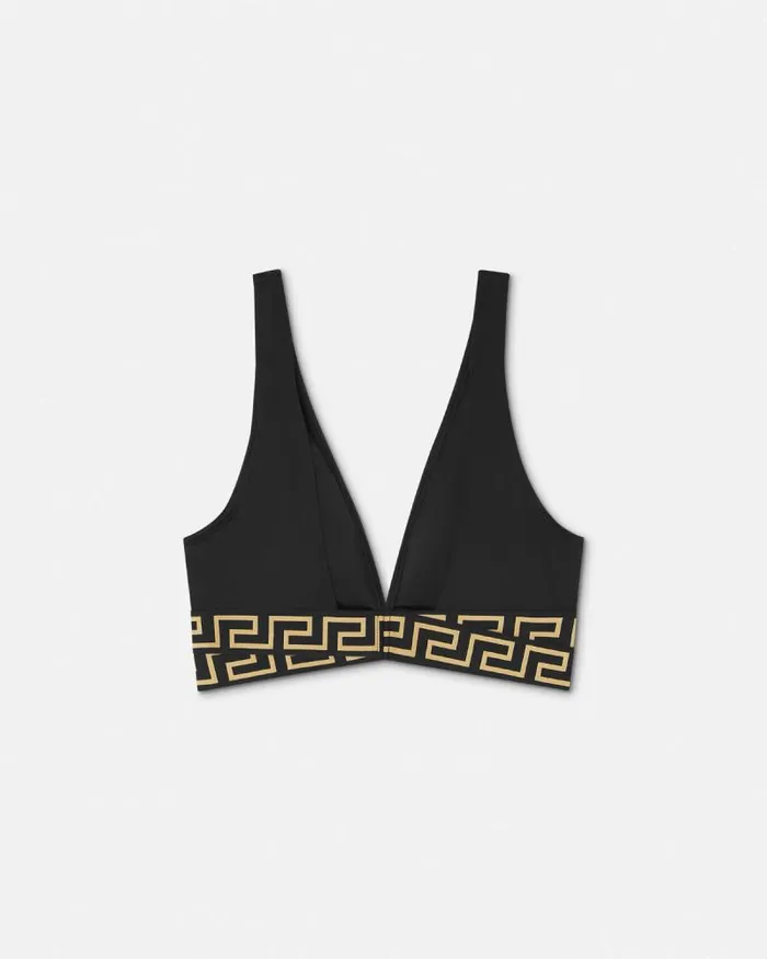 Greca Border Triangle Bikini Top Black Women Versace Swimwear