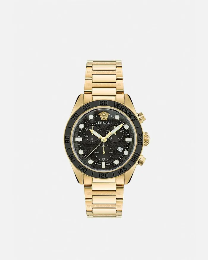 Greca Dome Chrono Watch Blackgold Men Versace Watches