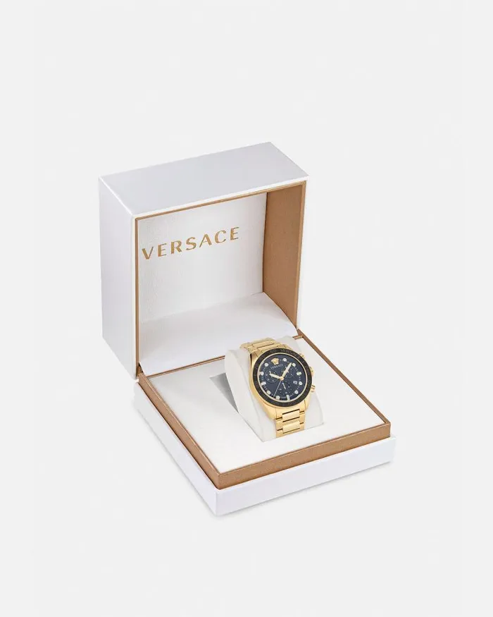 Greca Dome Chrono Watch Blackgold Men Versace Watches