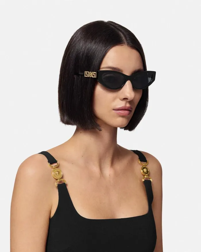 Greca Strass CatEye Sunglasses Blackgold Women Versace Sunglasses