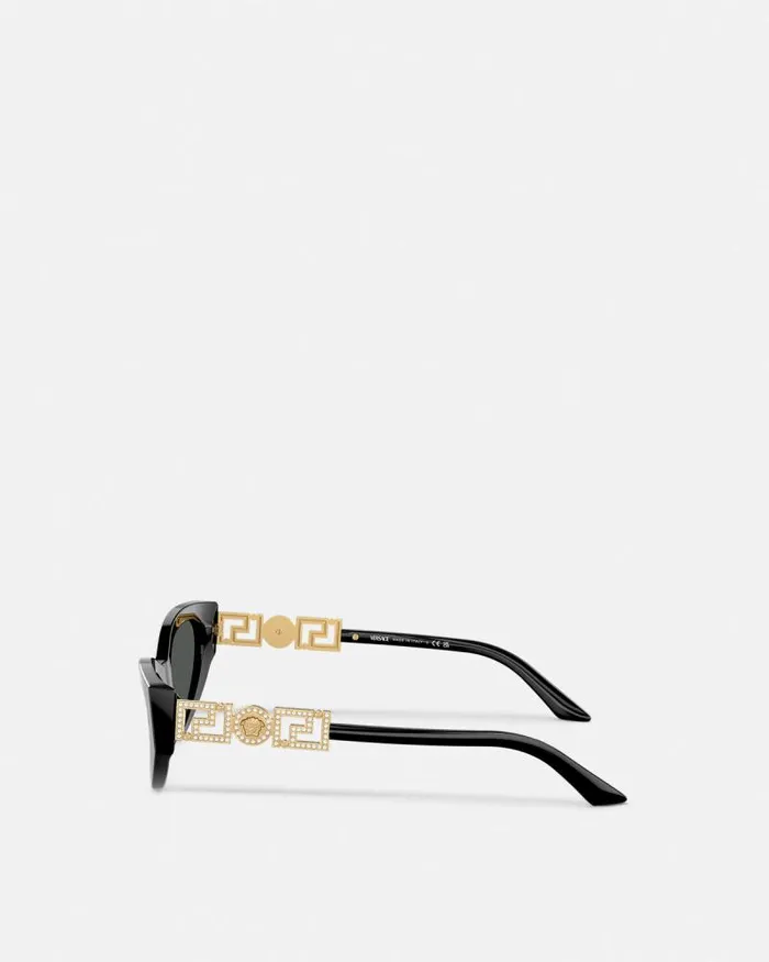 Greca Strass CatEye Sunglasses Blackgold Women Versace Sunglasses