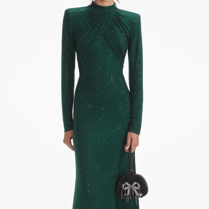 Green Rhinestone Mesh Midi Dress Women Self Portrait Dresses Green Rhinestone Mesh Midi Dress Women Self Portrait Dresses