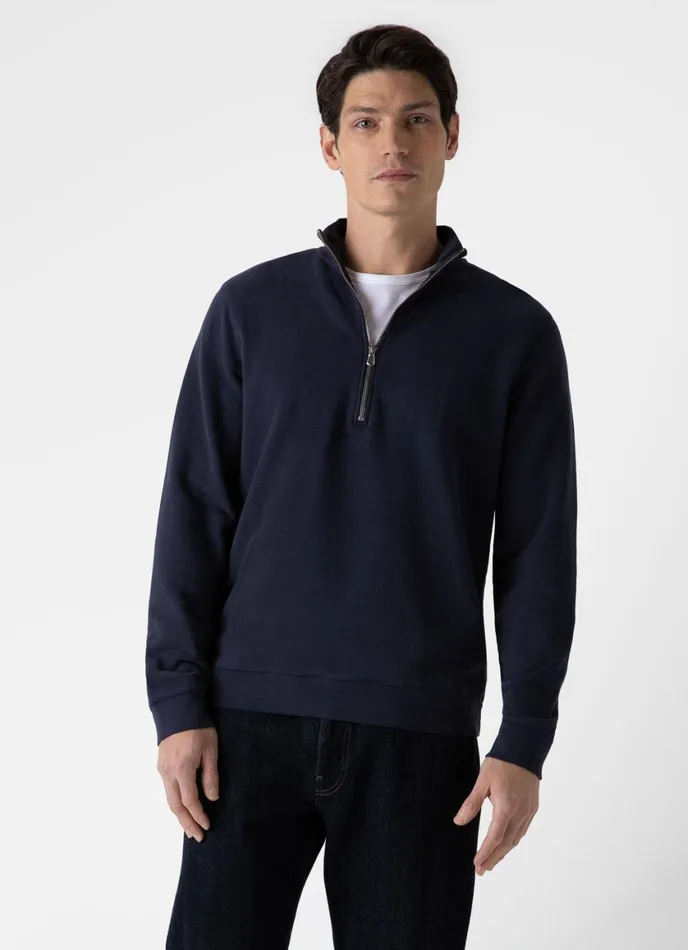 Half Zip Loopback Sweatshirt Navy Men SUNSPEL Sweatshirts and Sweatpants