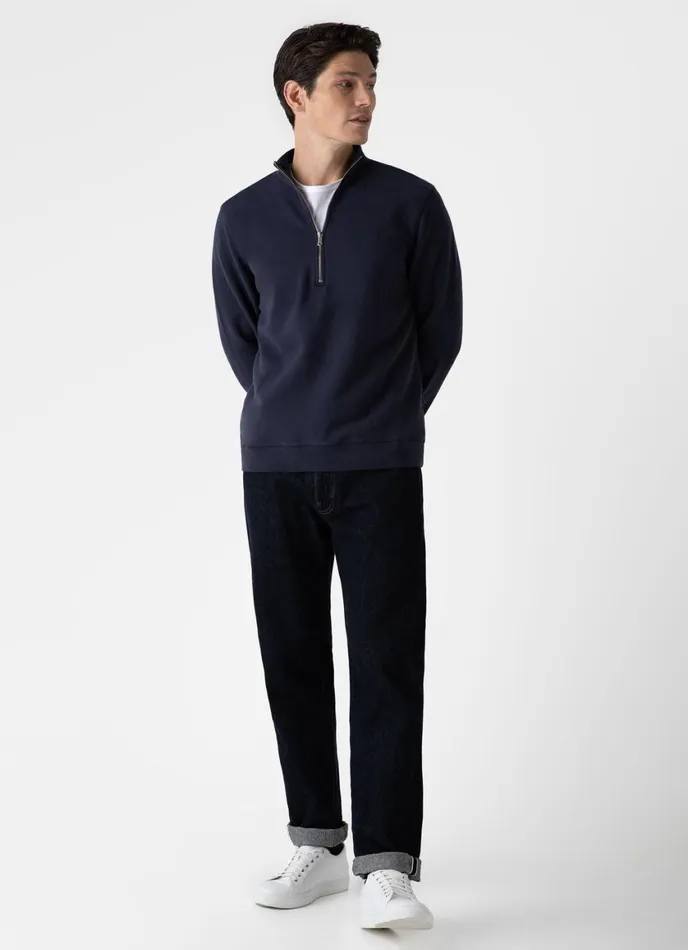 Half Zip Loopback Sweatshirt Navy Men SUNSPEL Sweatshirts and Sweatpants