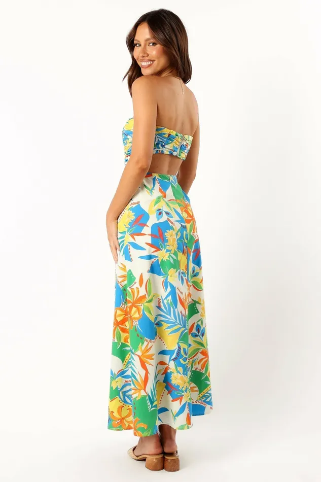 Harriet Strapless Midi Dress Malta Print Floral Dresses Petal and Pup Women