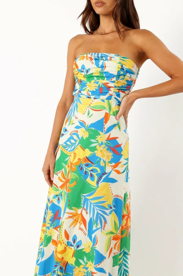 Harriet Strapless Midi Dress Malta Print Floral Dresses Petal and Pup Women