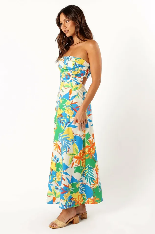 Harriet Strapless Midi Dress Malta Print Floral Dresses Petal and Pup Women