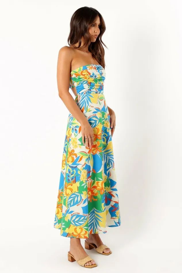 Harriet Strapless Midi Dress Malta Print Floral Dresses Petal and Pup Women