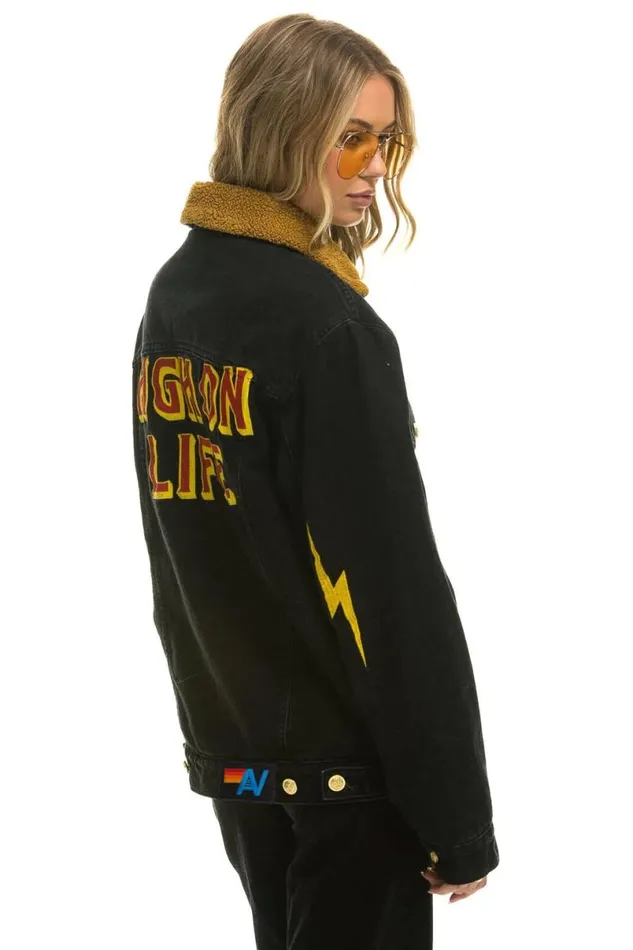 High On Life Ranch Sherpa Denim Jacket 8211 Vintage Black WomenMen Aviator Nation Denim
