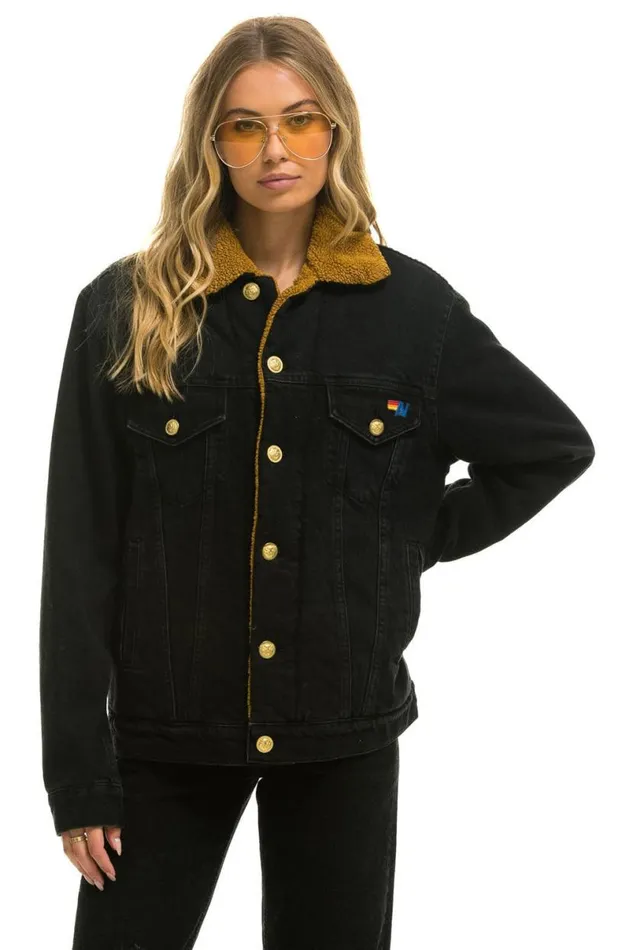 High On Life Ranch Sherpa Denim Jacket 8211 Vintage Black WomenMen Aviator Nation Denim