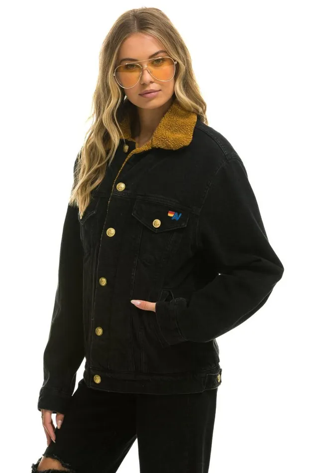 High On Life Ranch Sherpa Denim Jacket 8211 Vintage Black WomenMen Aviator Nation Denim