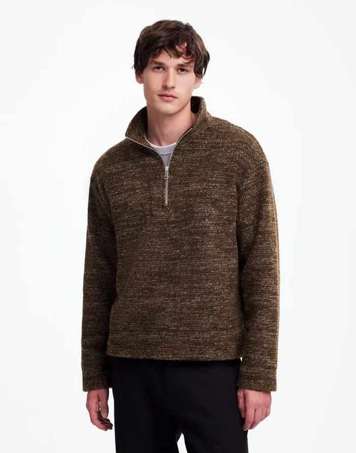 Hoodies and Sweatshirts Men Madewell Boucl QuarterZip Pullover Brown