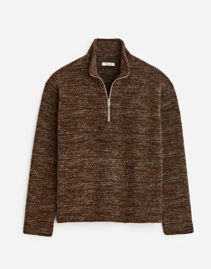 Hoodies and Sweatshirts Men Madewell Boucl QuarterZip Pullover Brown