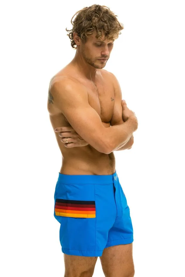 Horizontal 5 Stripe Flex Shorts 8211 Parrot Blue Men Aviator Nation Shorts