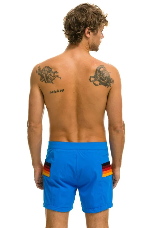 Horizontal 5 Stripe Flex Shorts 8211 Parrot Blue Men Aviator Nation Shorts