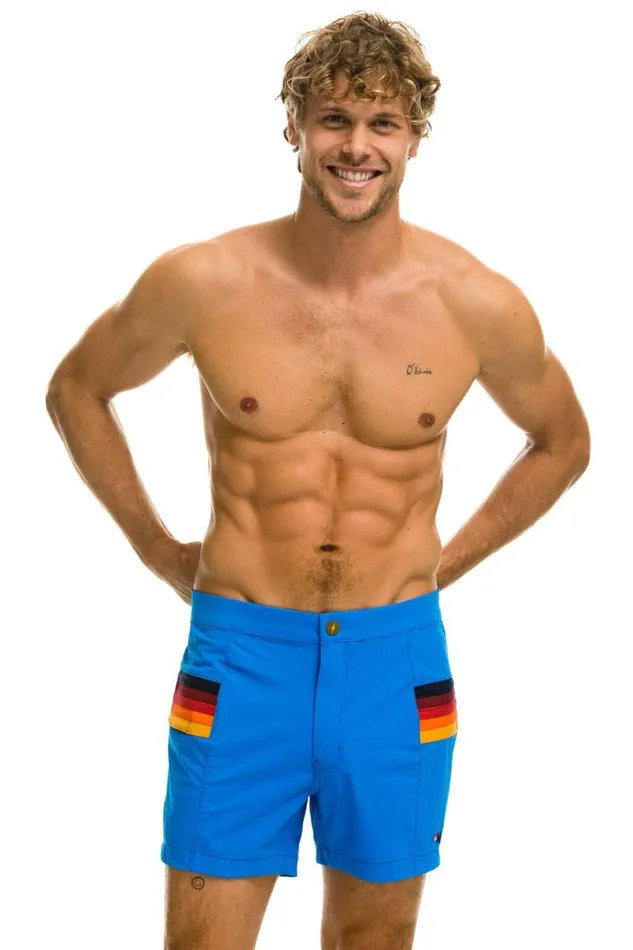 Horizontal 5 Stripe Flex Shorts 8211 Parrot Blue Men Aviator Nation Shorts