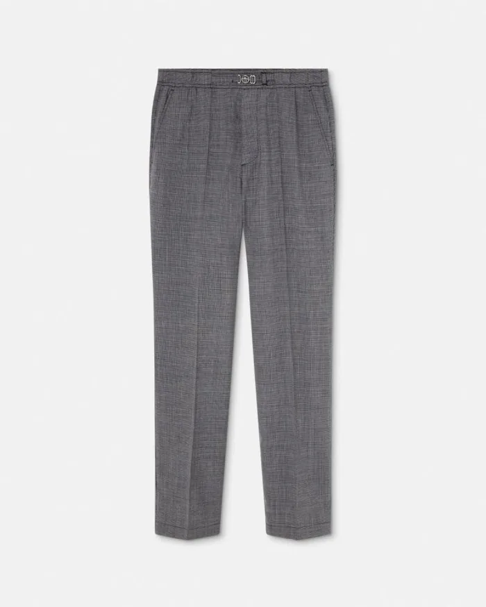 Houndstooth Wool Pants Gray Men Versace Blazers and Suits