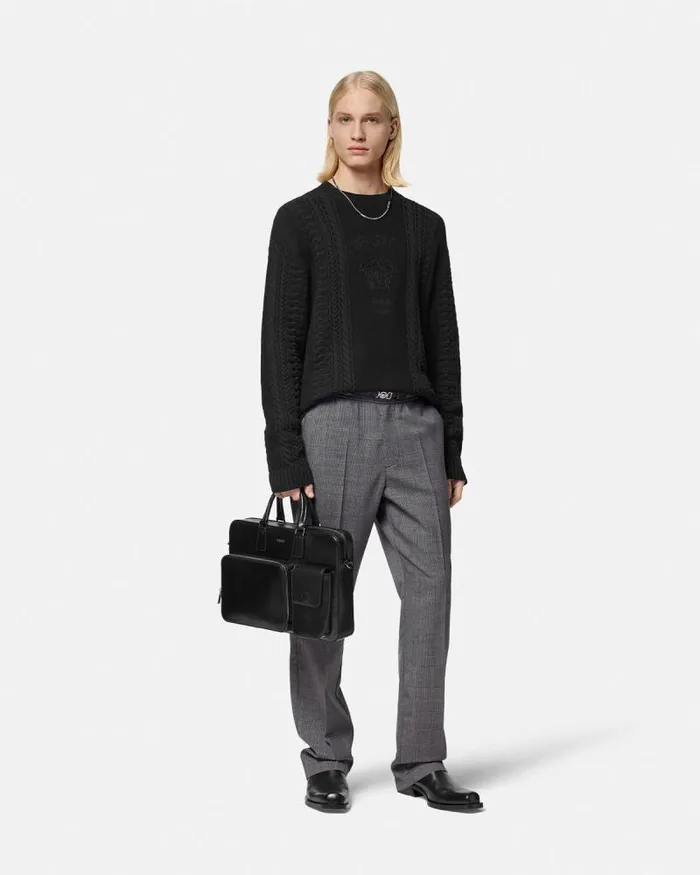 Houndstooth Wool Pants Gray Men Versace Blazers and Suits