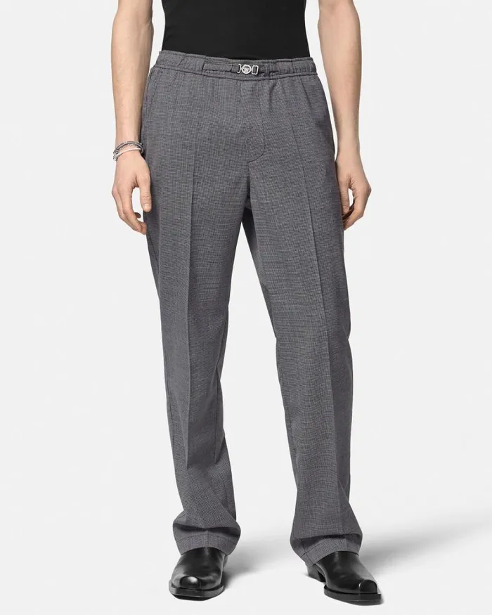 Houndstooth Wool Pants Gray Men Versace Blazers and Suits