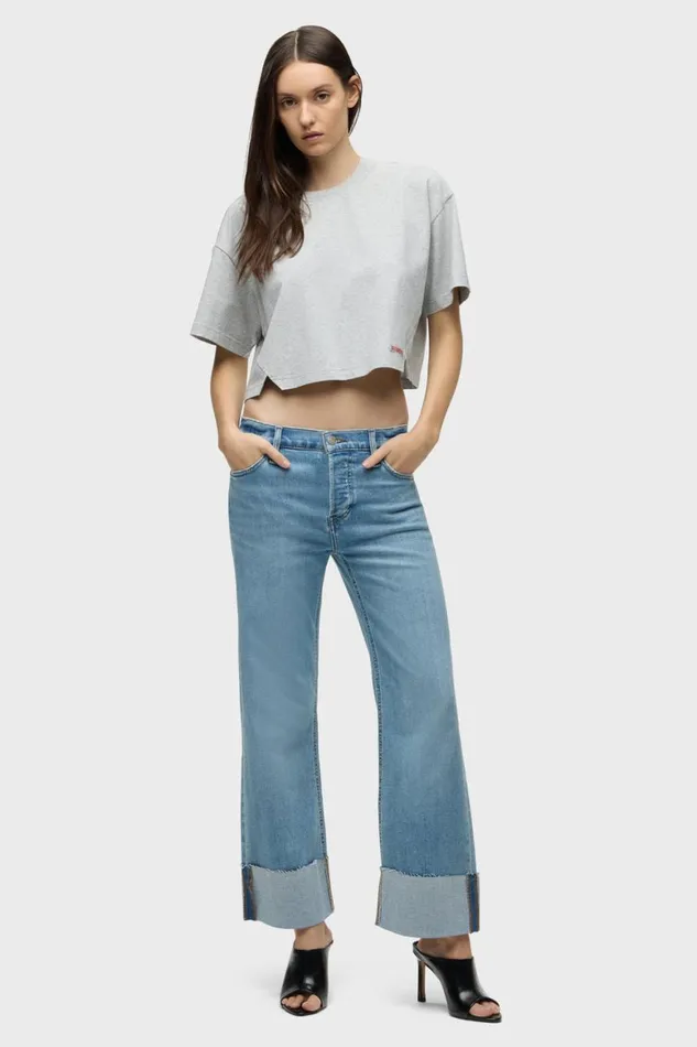 Hudson Jeans Petite Inseams Rosie MidRise Wide Leg Petite Jean W Cuff Oak 8211 Women