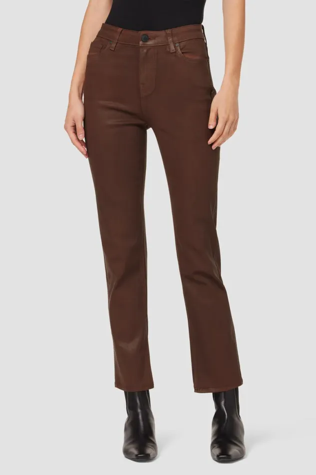 Hudson Jeans Straight Nico MidRise Straight Ankle Jean W Slit Hem Coated Tortoise Shell 8211 Women