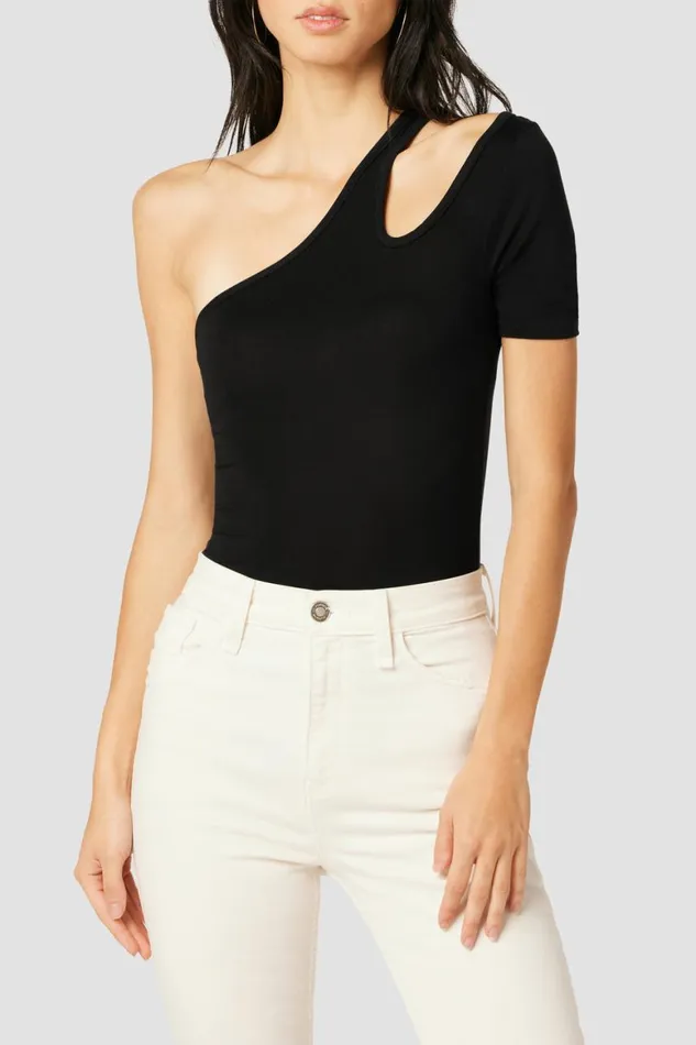 Hudson Jeans Tops and Sweaters Short Sleeve Asymmetrical Bodysuit Black 8211 Women