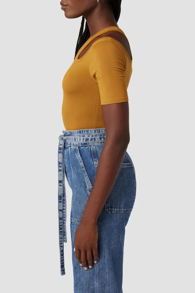 Hudson Jeans Tops and Sweaters Short Sleeve Asymmetrical Bodysuit Desert Sand 8211 Women