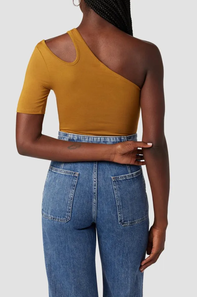 Hudson Jeans Tops and Sweaters Short Sleeve Asymmetrical Bodysuit Desert Sand 8211 Women