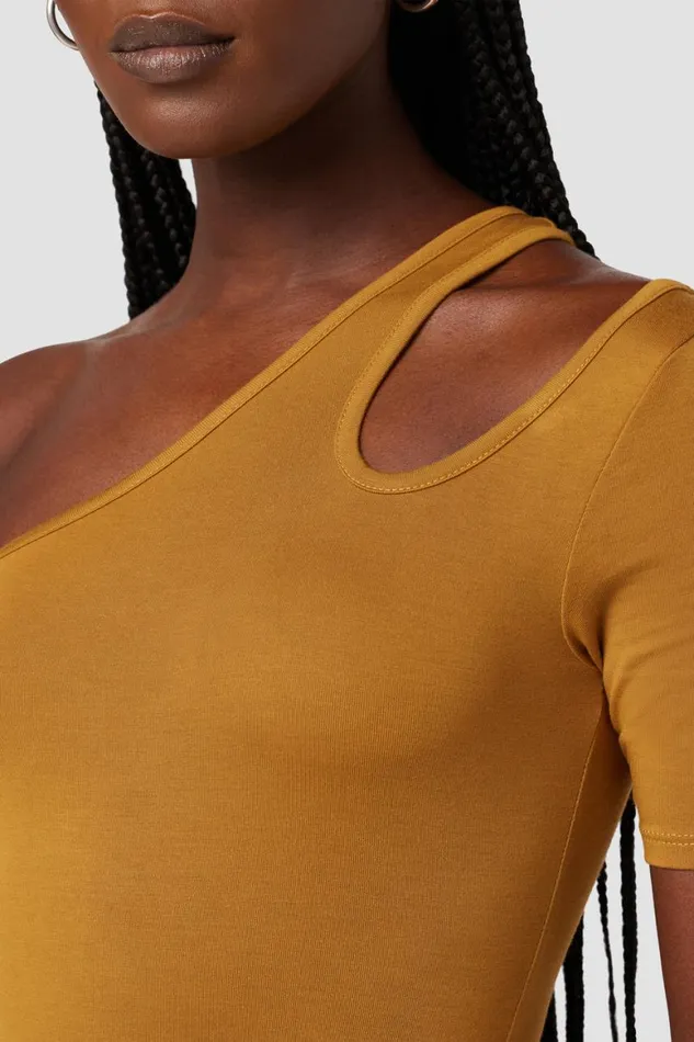 Hudson Jeans Tops and Sweaters Short Sleeve Asymmetrical Bodysuit Desert Sand 8211 Women