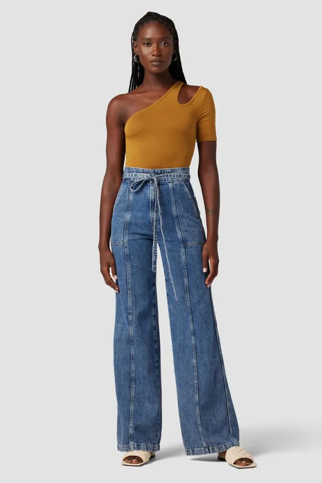 Hudson Jeans Tops and Sweaters Short Sleeve Asymmetrical Bodysuit Desert Sand 8211 Women