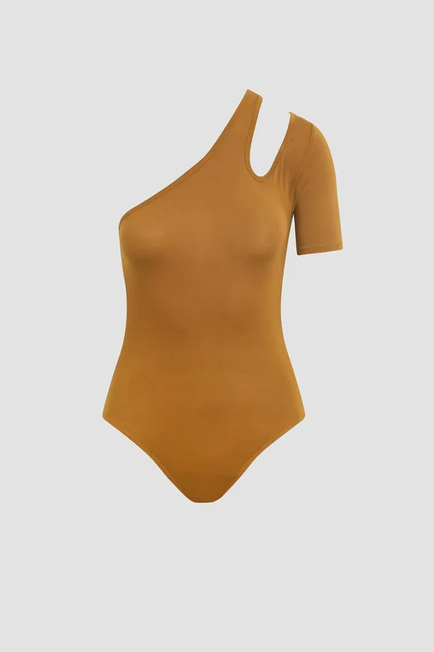 Hudson Jeans Tops and Sweaters Short Sleeve Asymmetrical Bodysuit Desert Sand 8211 Women