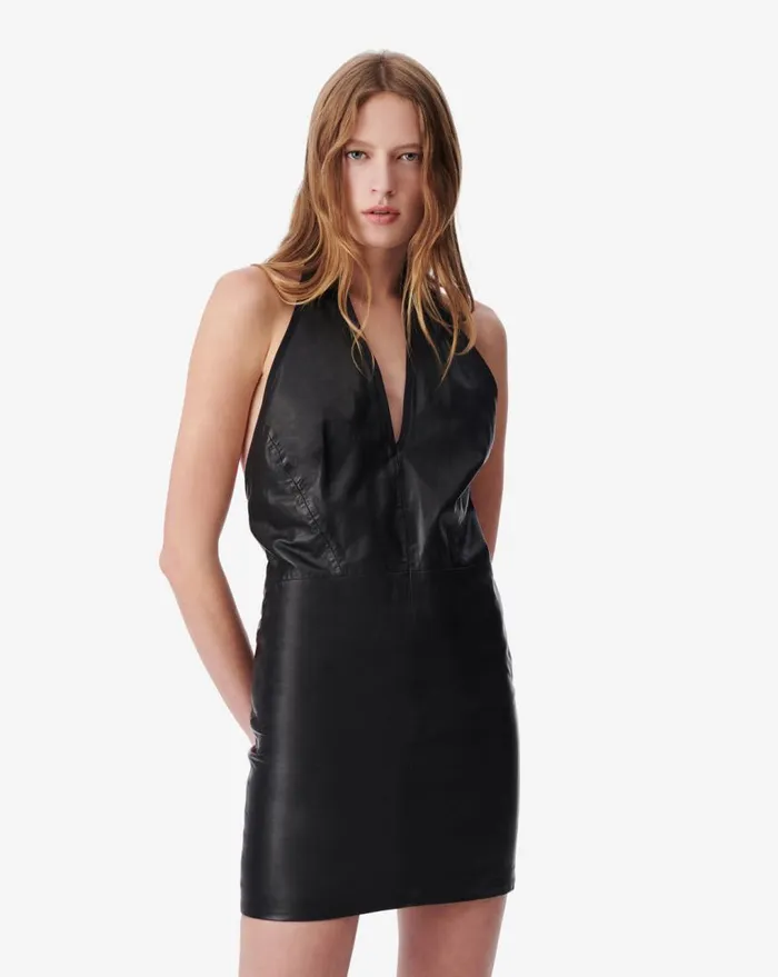 IRO AYLA HALTER LEATHER DRESS Black Women Dresses