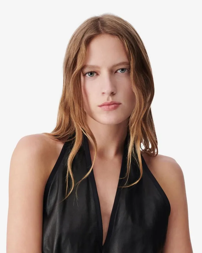 IRO AYLA HALTER LEATHER DRESS Black Women Dresses