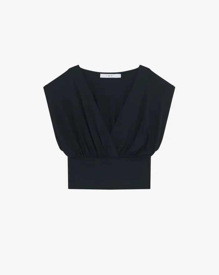 IRO BETTY SLEEVELESS VNECK JERSEY TOP Black Women Tops and Shirts