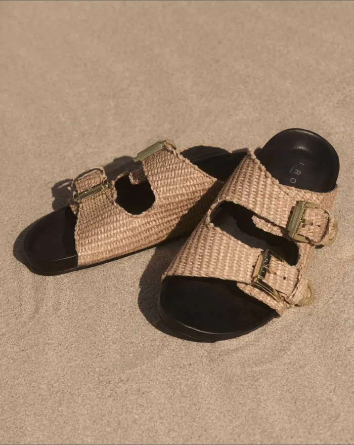 IRO BILLIE RAFFIA FLAT MULES Sand Women Sandals