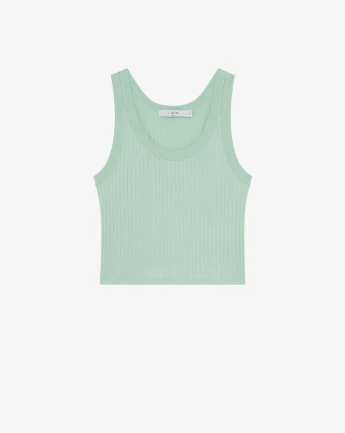 IRO EMMA CROPPED RIBBED TANK TOP Aqua Women Tshirts