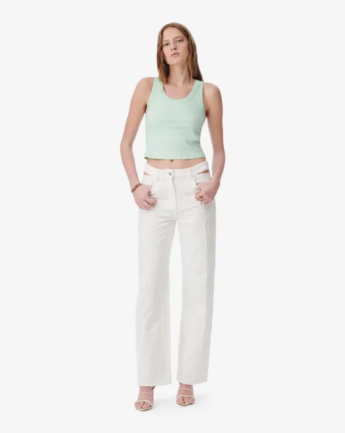 IRO EMMA CROPPED RIBBED TANK TOP Aqua Women Tshirts