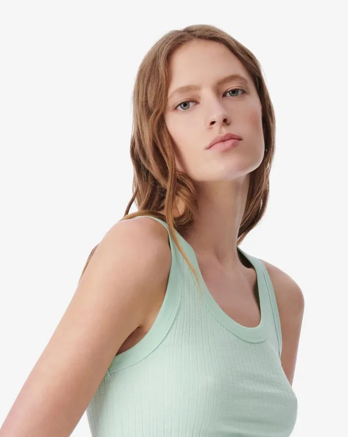 IRO EMMA CROPPED RIBBED TANK TOP Aqua Women Tshirts