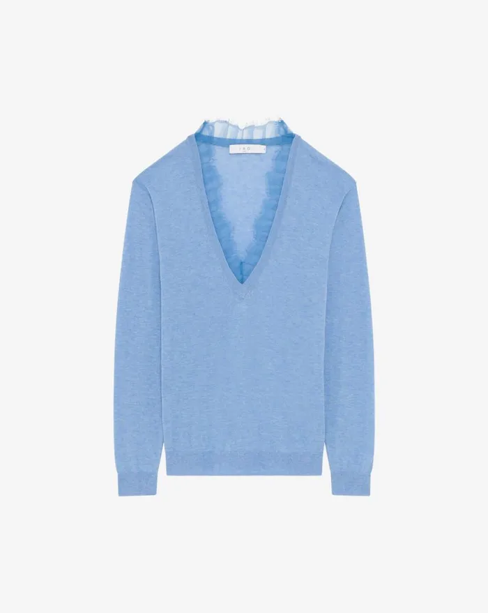 IRO JAYDEN LACE VNECK SWEATER Blue Women Knits