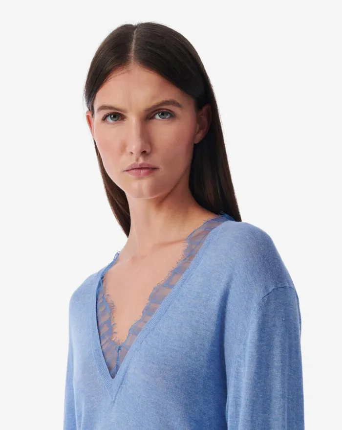 IRO JAYDEN LACE VNECK SWEATER Blue Women Knits