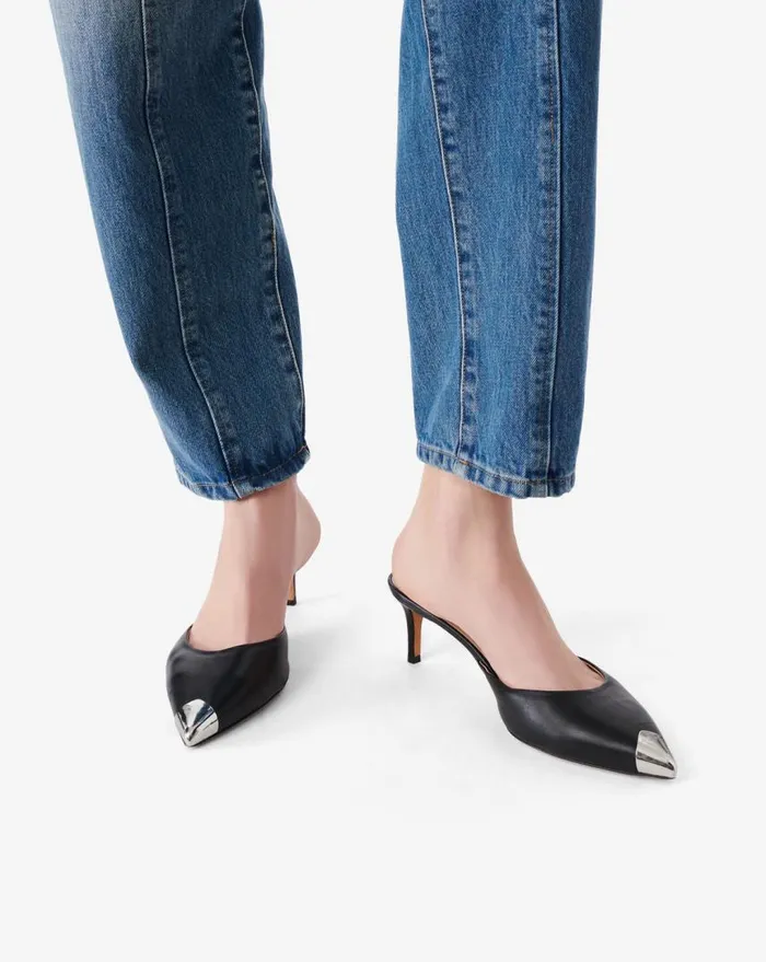 IRO KAIA SILVERTOED LEATHER MULES Black Women Sandals